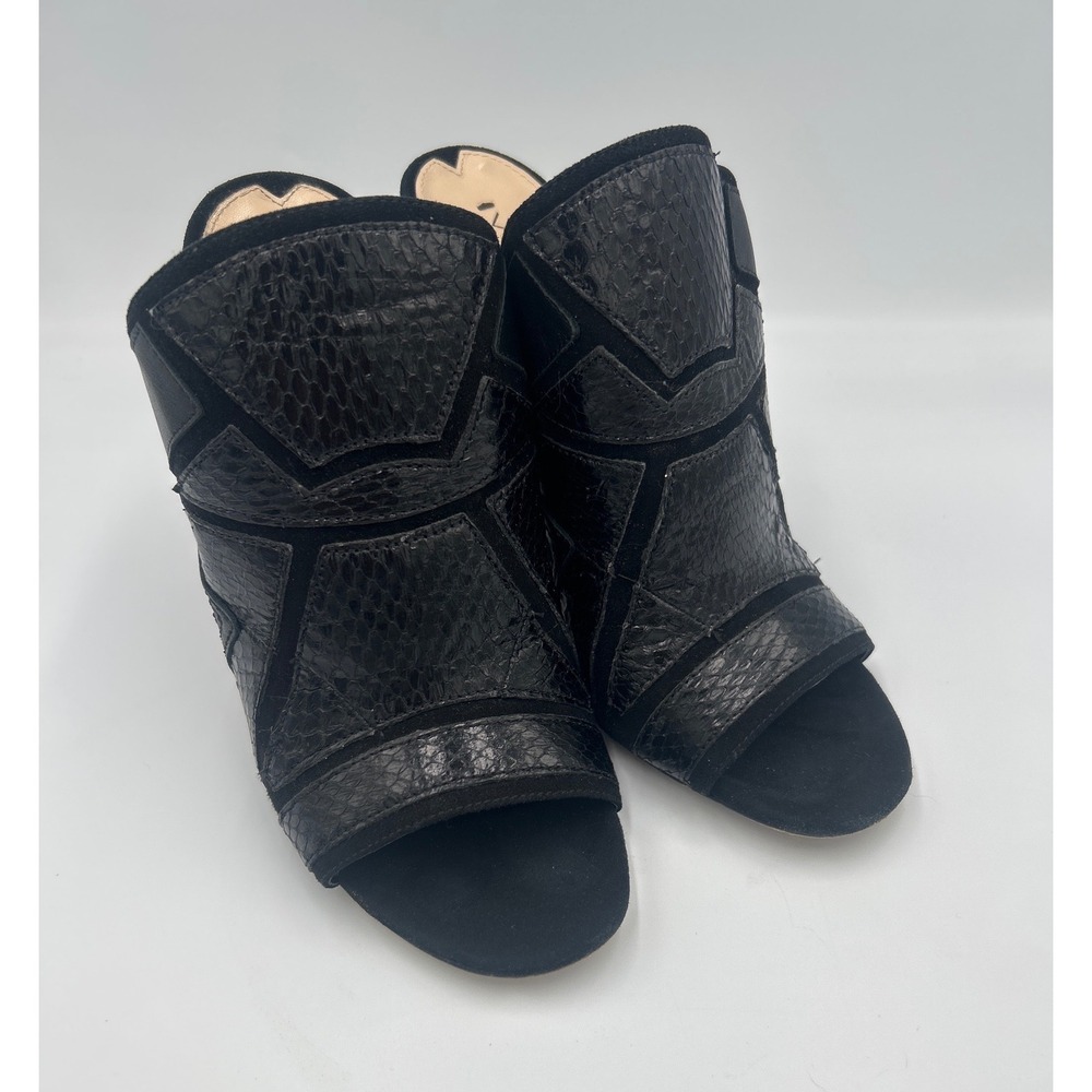 Via Spiga Black Leather Suede Snakeskin Patchwork Open Toe Mules Heels Size 9 - Picture 7 of 7